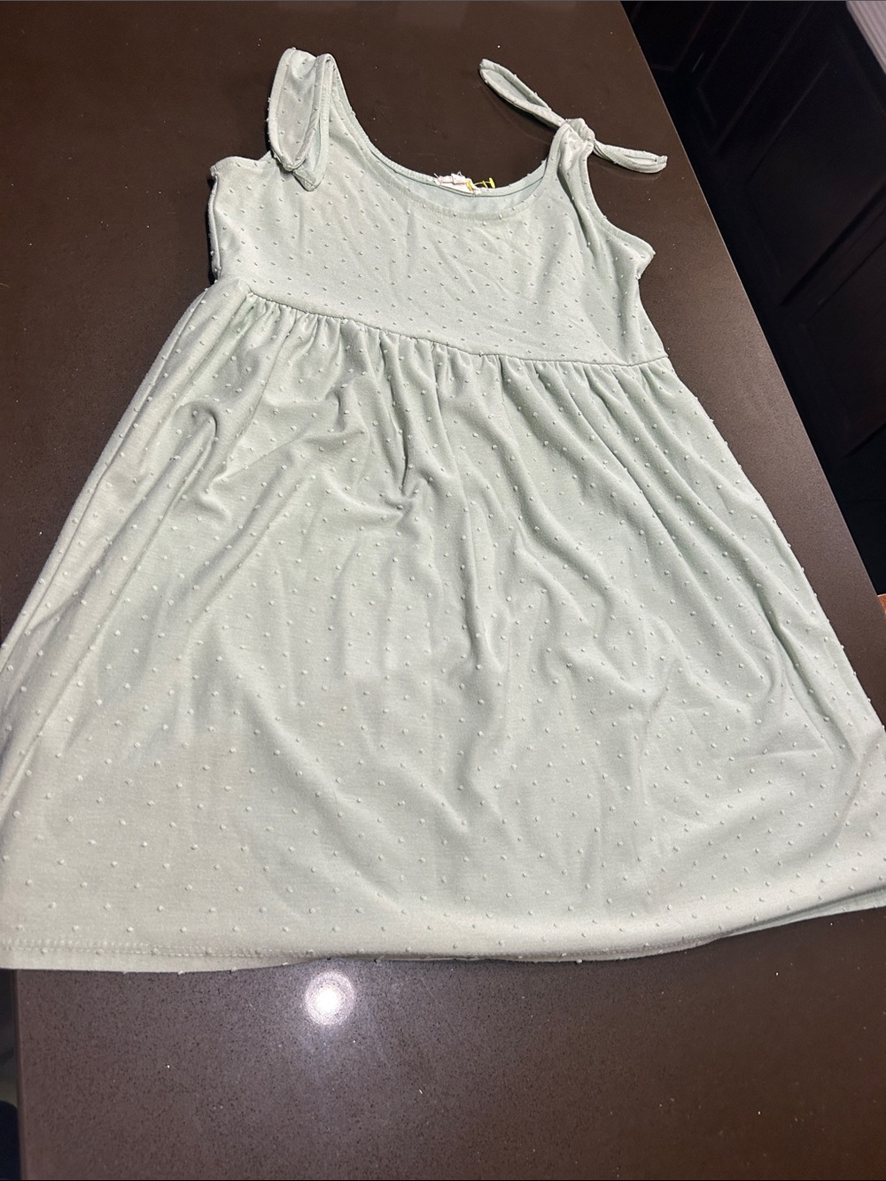 See You Monday Mint Knot-Shoulder Dot-Textured Dress